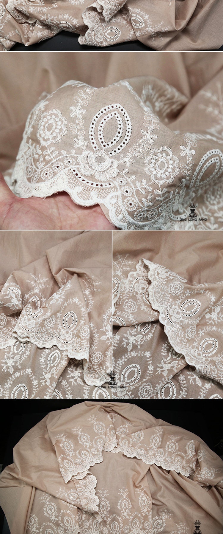 Floral Embroidery Cotton Fabric: Bilateral Lace Edge, 50" Wide