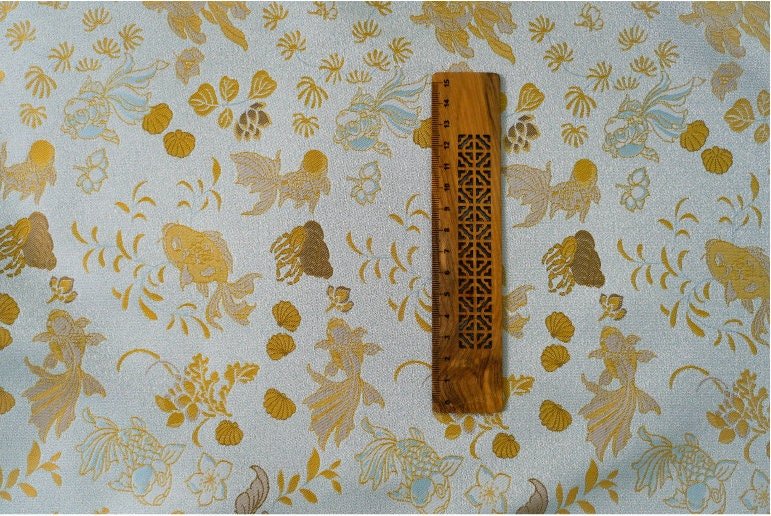Gold Fish Brocade Jacquard Fabric: Retro Style, 60" Wide - Poppylollipop