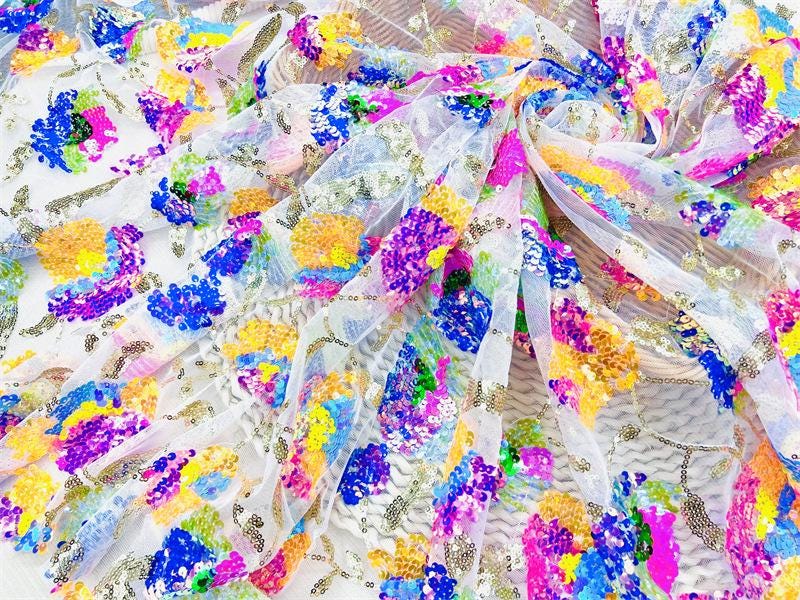 Floral Sequin Embroidery Lace Fabric: 50"W Wedding Prom Dress