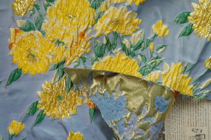 Gold Thread Yellow Peony Jacquard Fabric: 54"W Upholstery & Drapery