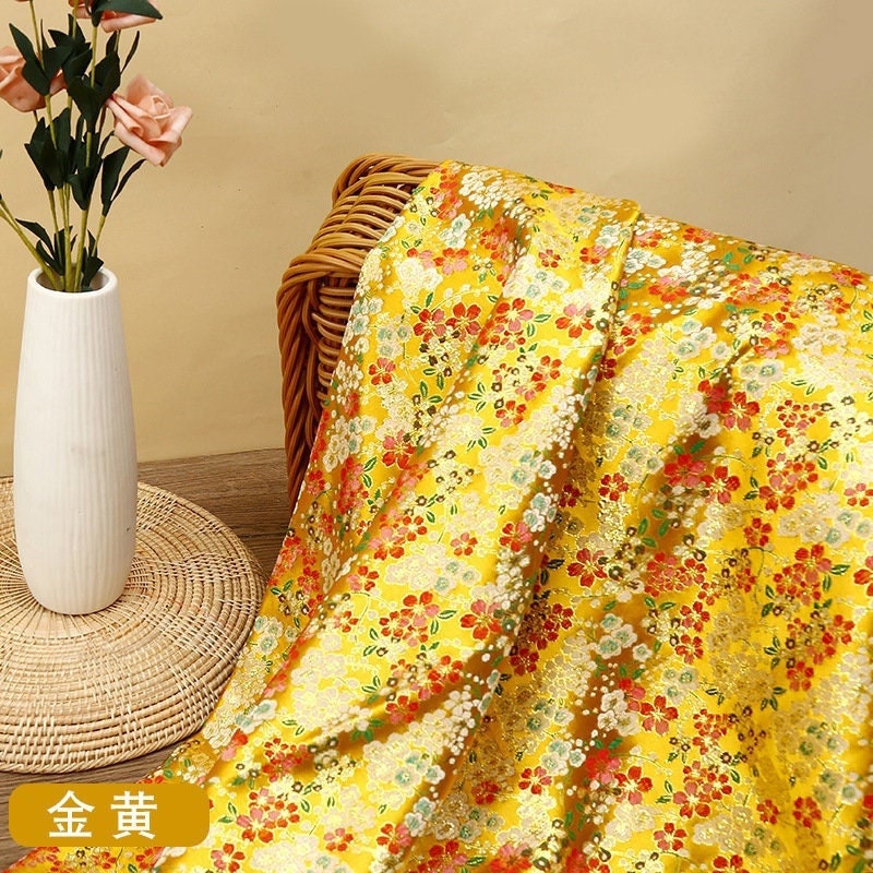 Floral Jacquard Brocade Fabric: Gold Thread Woven Damask, 59" Wide