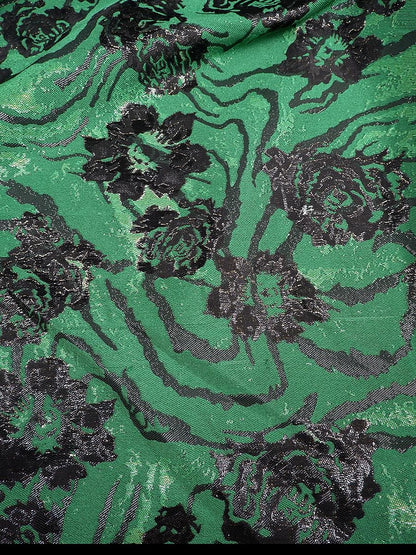 Tissu jacquard vert gaufré : polyester de luxe pour l’ameublement, les rideaux et la couture