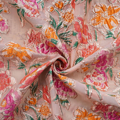 Tissu jacquard à motifs floraux : Matière pour robe de soirée à effet métallisé 3D coloré