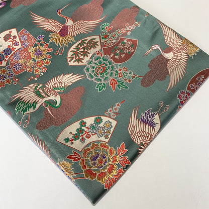 Nishijin Japanese Brocade Fabric: Crane & Fan Jacquard Silk Rayon Blend (57"W)