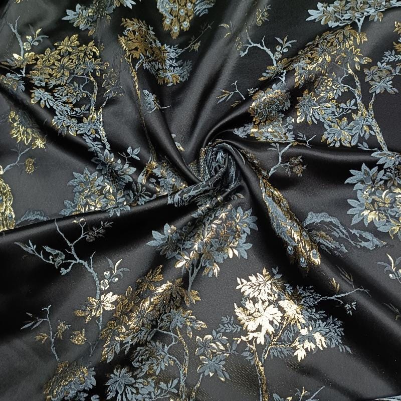 Peacock Embroidery Jacquard Fabric: Gold Thread Designer Fabric (57"W)