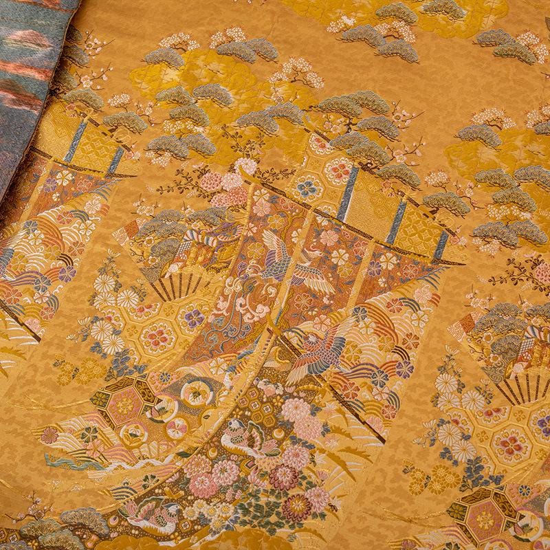 Gold Rose Brocade Fabric: 55" Zen Flower Upholstery, Costume, Decor