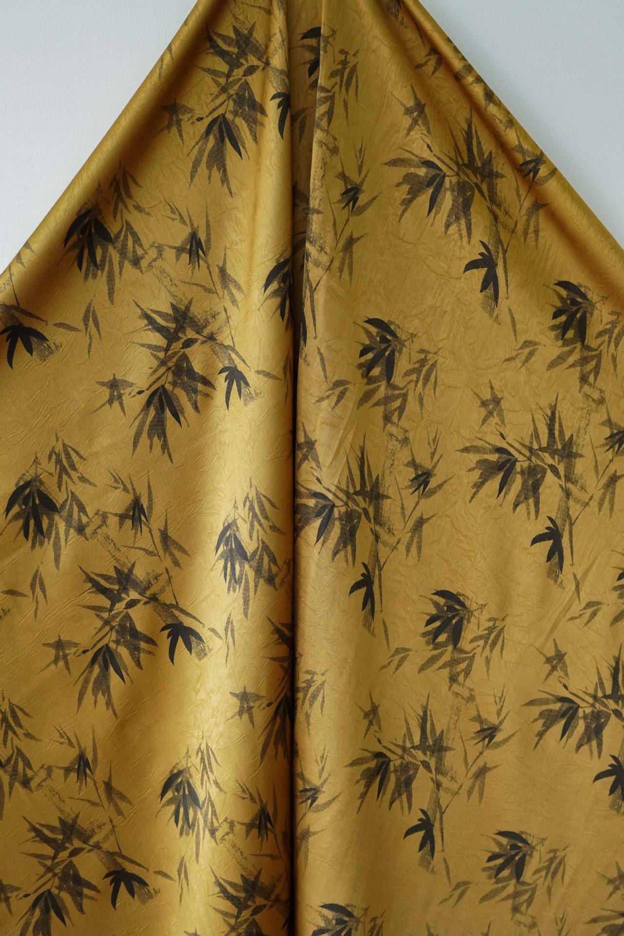 Bamboo Leaf Print Satin Rayon Fabric: Drapey Sewing Material