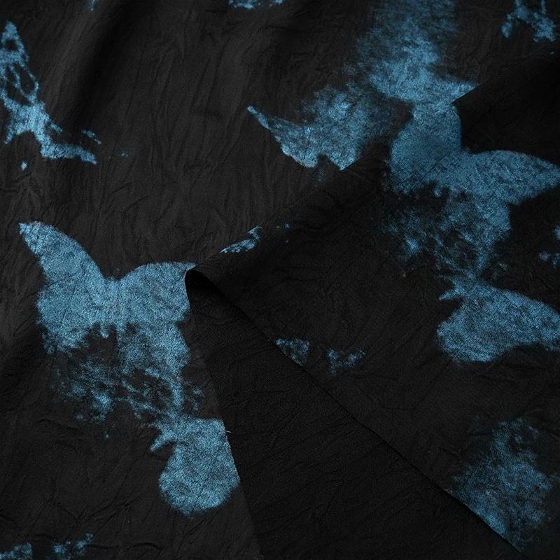 Blue Butterfly Tea Silk Satin Fabric: 58"W Rayon Blend