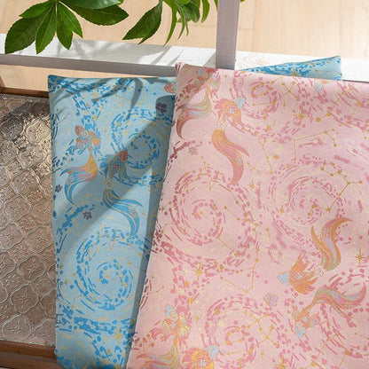 Nishijin Woven Gold Thread Brocade: Double Fish Jacquard Silk Fabric