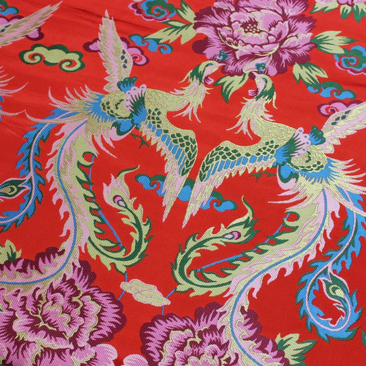 Tissu brocart de soie Red Phoenix : Matière traditionnelle pour robes de mariée