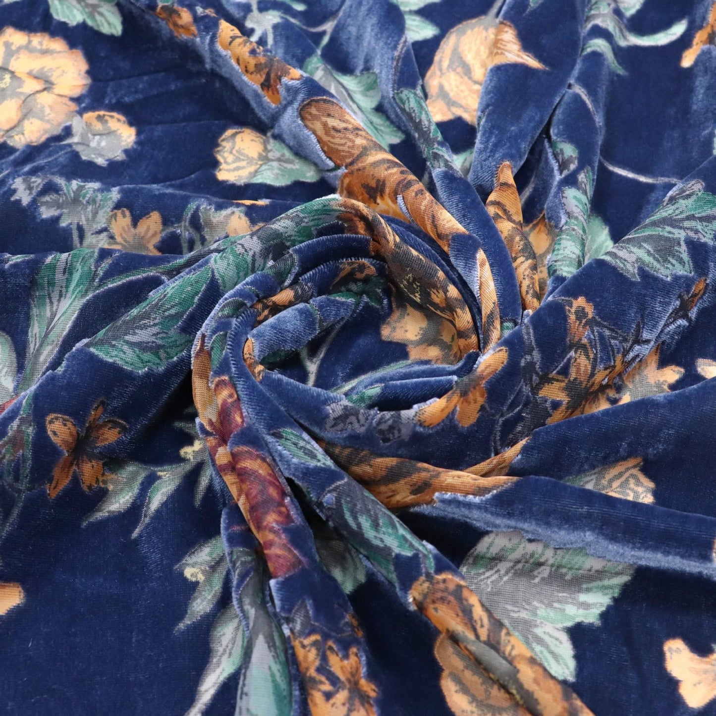 Burnout Floral Velvet Fabric: Viscose Rayon Blend, 55" Wide