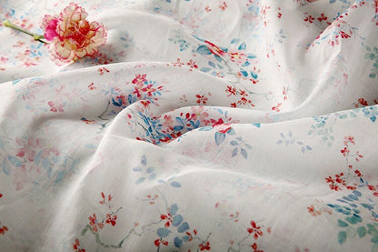 Floral Ramie Fabric: White Cotton Flower Print, 57" Wide