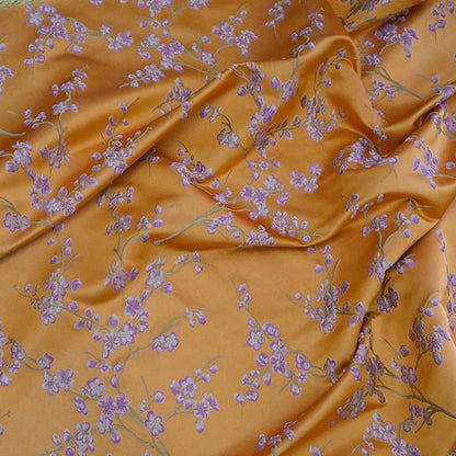 Floral Jacquard Fabric: Orange & Lilac Embossed Woven Upholstery, Costume, Sewing, DIY (59"W By 1yard) - Poppylollipop