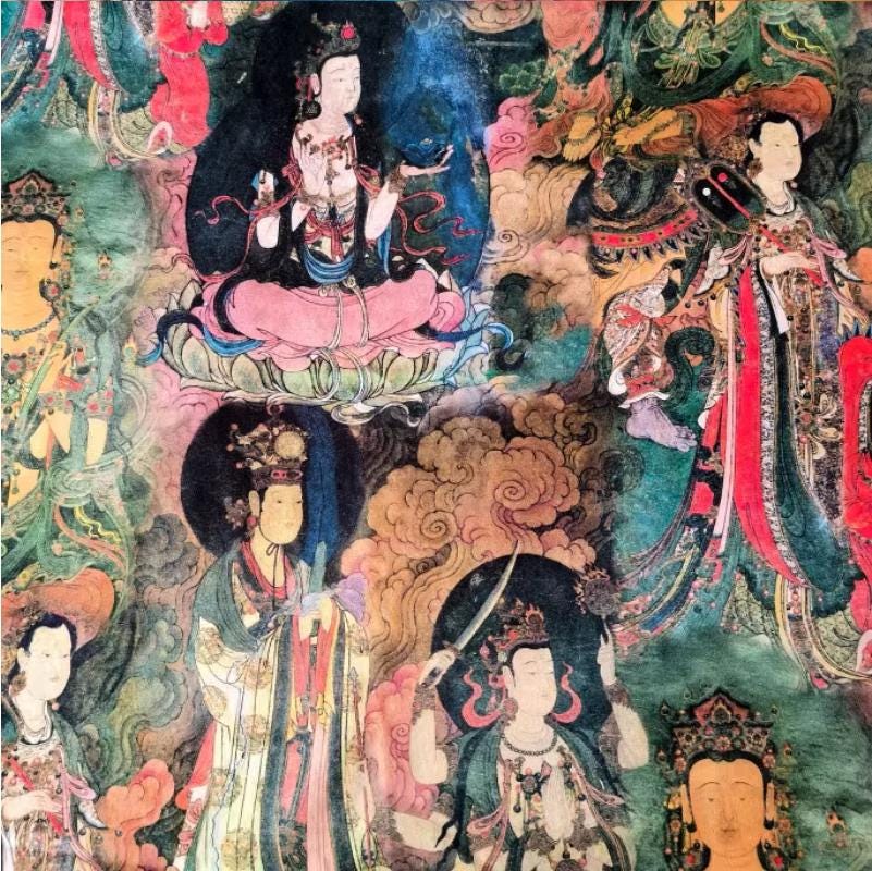 Dunhuang Fresco Fabric: Asian Vintage Style Cotton (43"W)