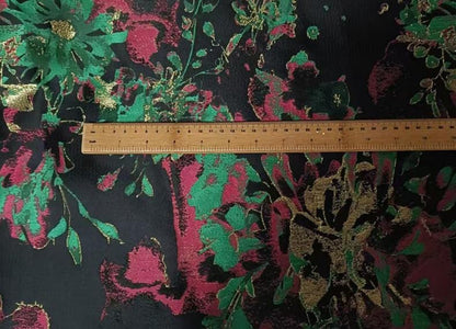 Vintage Iridescent Floral Jacquard Fabric: Metallic Gold Thread, 66"W