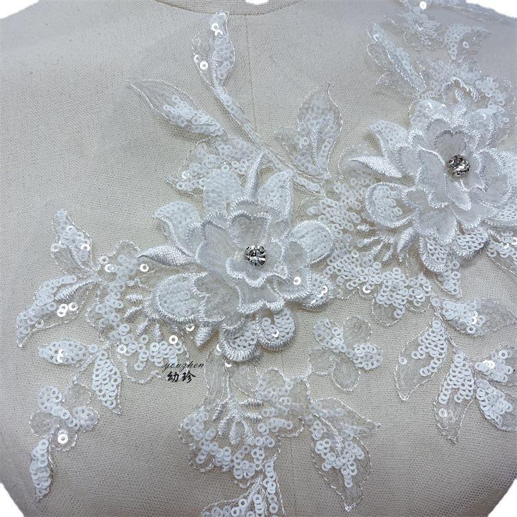 Embroidered 3D Floral Applique ��� Diamond Sequin Mesh Cloth S