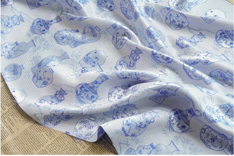 Floral Vase Jacquard Brocade Fabric: Traditional Chinese Style (65" Wide)
