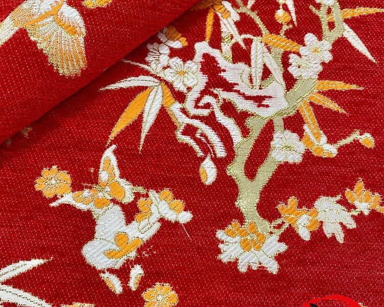 Red Jacquard Chenille Fabric: Floral Upholstery, Costume, Decor (by the Meter)