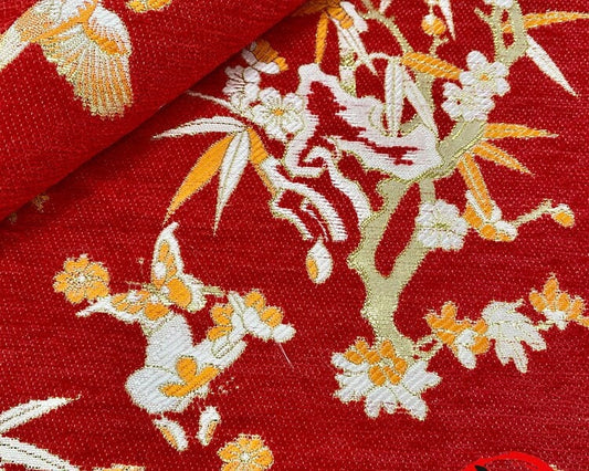 Red Jacquard Chenille Fabric: Floral Upholstery, Costume, Decor (by the Meter)