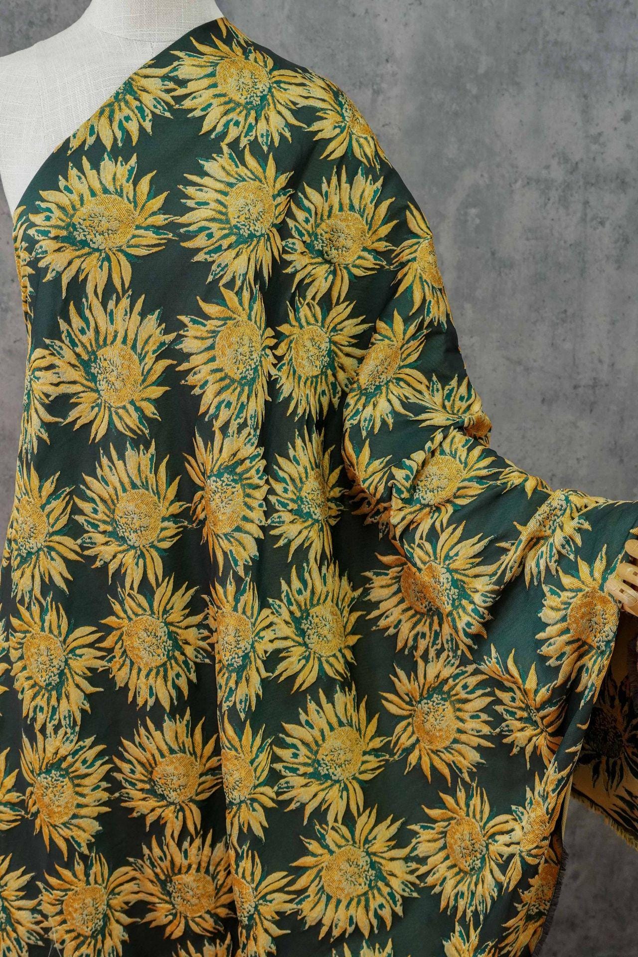 3D Embossed Sunflower Jacquard Fabric ��� Textured Woven Upholstery & Decorative Materi"Wide