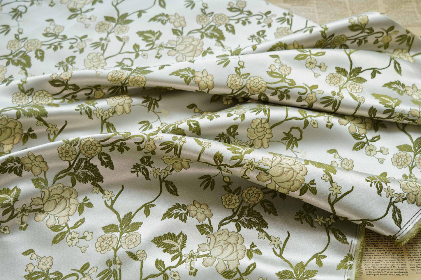 Floral Brocade Fabric: Light Green Jacquard, Cheongsam Qipao, 65" Wide