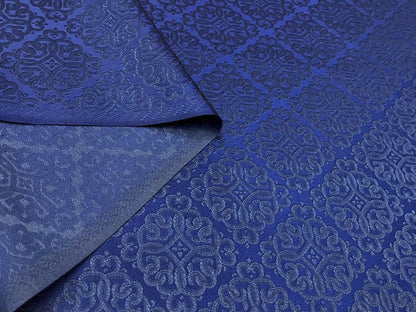 Blue Silk Brocade Fabric: Mongolian Tibetan Style, 29.5"W, Rayon