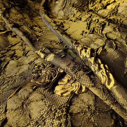 Gold Brown Floral Jacquard Fabric: 3D Embossed Reversible Woven, 62" Wide