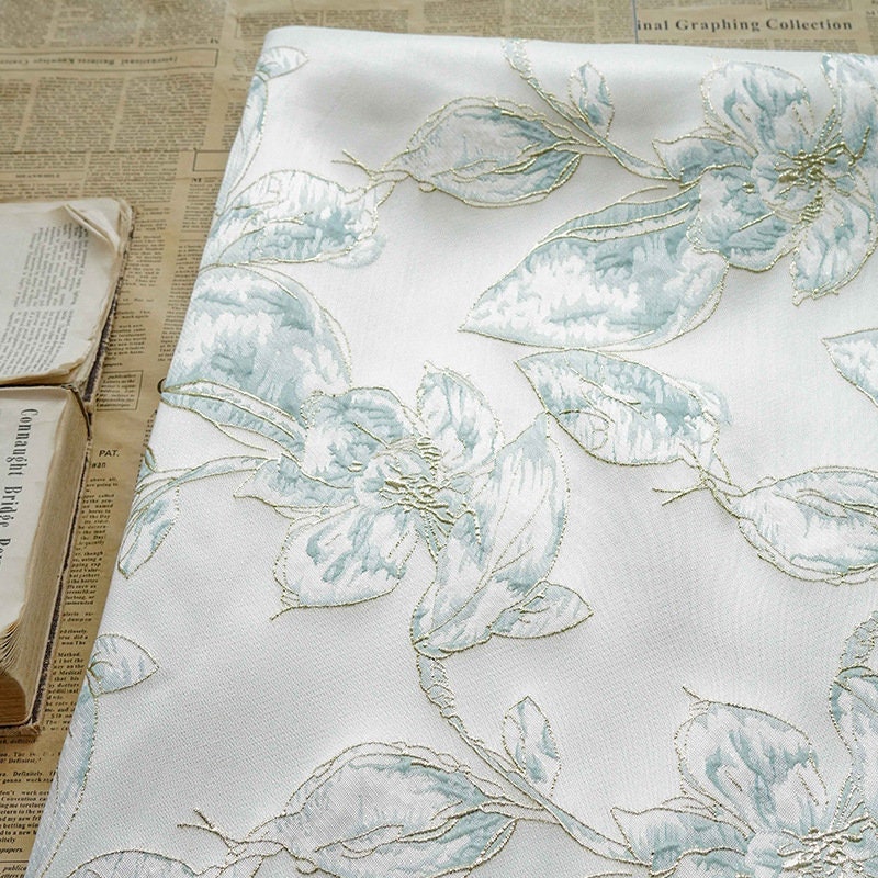 Gold Thread Floral Jacquard Fabric: 3D Oil Painting Texture, 57" Wide