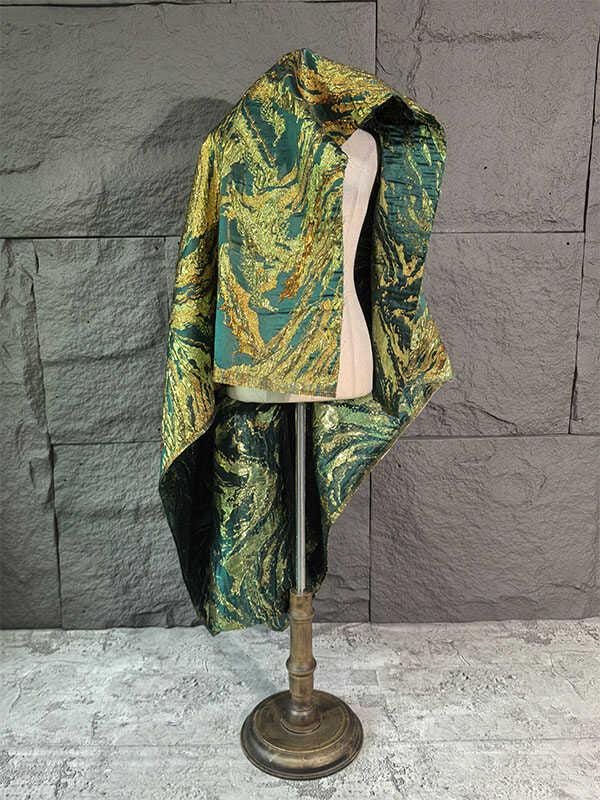 Gold Thread Jacquard Fabric: Green Mountain Upholstery, Costume, Decor (59" W)