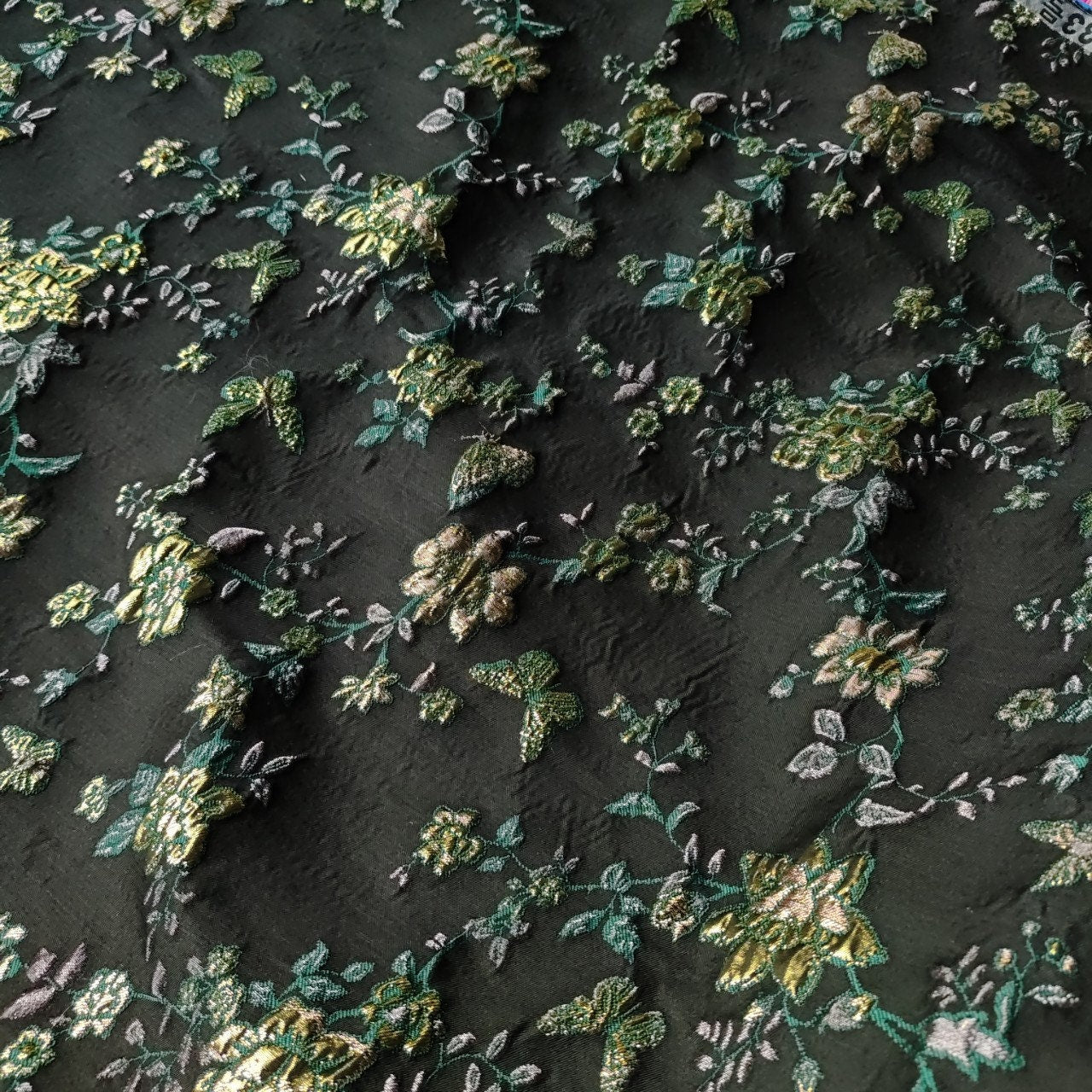 Gold Thread Jacquard Fabric: 3D Floral Butterfly Upholstery, 55"W