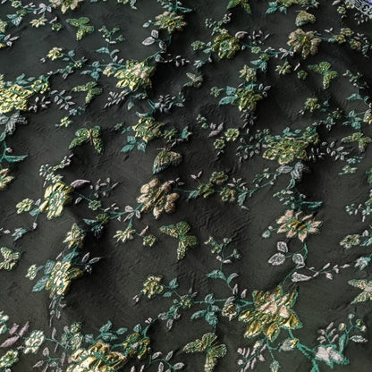 Gold Thread Jacquard Fabric: 3D Floral Butterfly Upholstery, 55"W