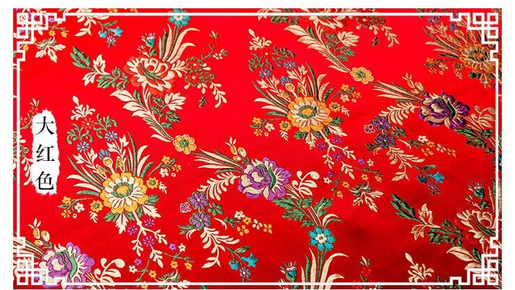 Silk Brocade Fabric: Begonia Floral Design, 29.5" Wide - By The Meter