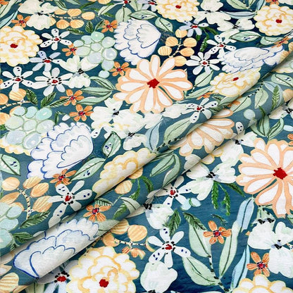 Tissu en coton imprimé numérique à motif floral des profondeurs marines ���� Quilting, confection de vêtements, couture, matériel de loisirs créatifs"Large