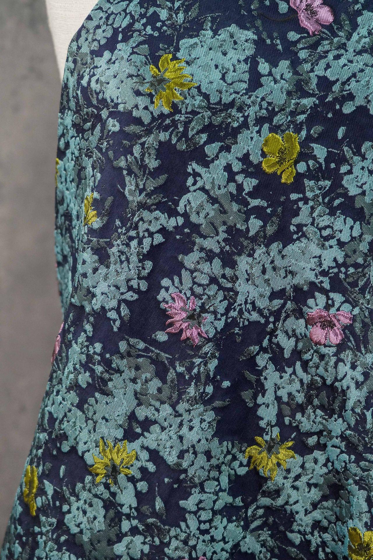 Blue Floral Embossed Jacquard Fabric: DIY Handbag & Upholstery Material (64" Wide)