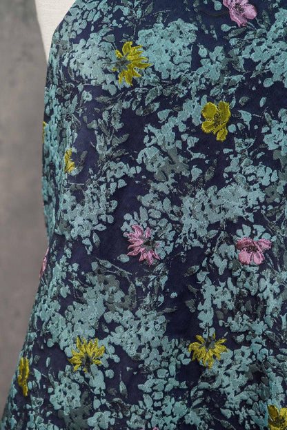 Blue Floral Embossed Jacquard Fabric: DIY Handbag & Upholstery Material (64" Wide)