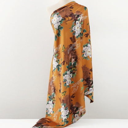 Tissu à imprimé floral papillon : Mélange de polyester et d'élasthanne bleu à motifs botaniques