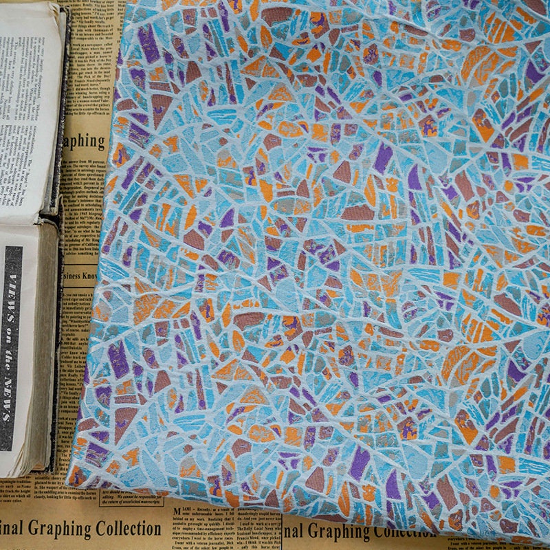 Blue Jacquard Fabric: Soft Polyester Designer Fabric, 59" Wide