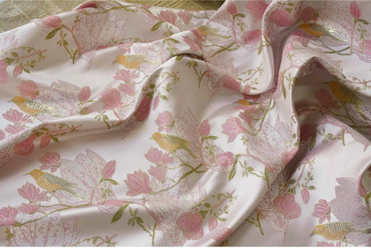 Pink & Gold Bird Brocade Fabric: 59"W Silk Rayon Blend