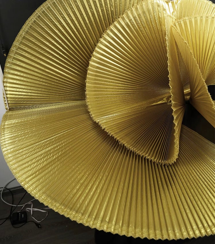 Metallic Gold Pleated Fabric: 62" Wide Stiff Polyester