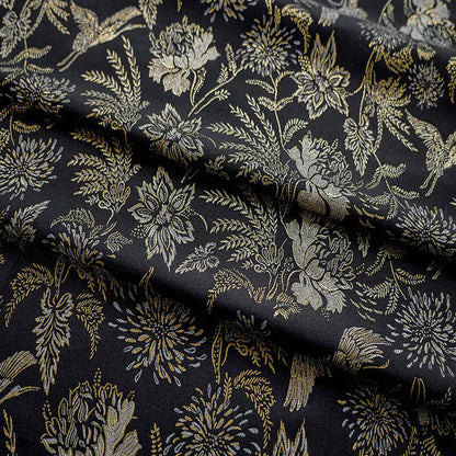 Gold Crane Jacquard Fabric: 3D Designer Upholstery, Prom Dress Sewing Fabric