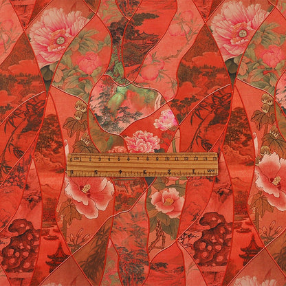 Ancient Painting Pattern Satin Fabric: 59"W Digital Print