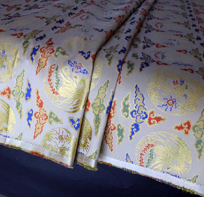 Red Chinese Brocade Fabric: Dragon & Cloud Jacquard (56" Wide)