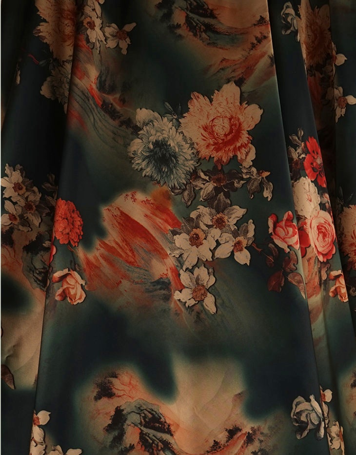Floral Gambiered Canton Gauze Fabric: 59"W Chinese Satin