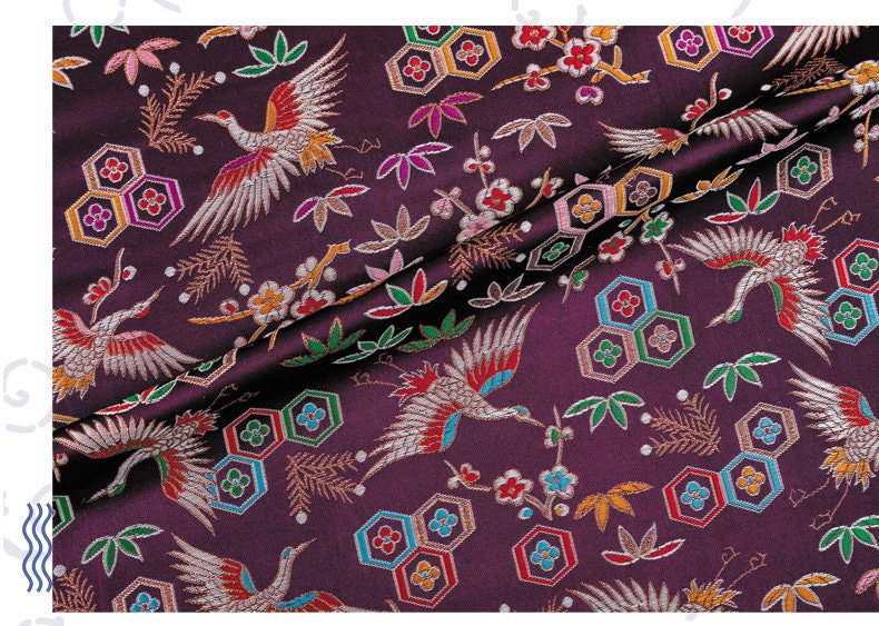 Gold Crane Embroidery Jacquard Fabric: Chinese New Year Damask (By The Meter)