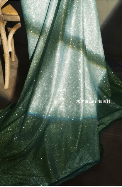 Gradient Galaxy Knitted Mesh Fabric, Silver Glitter, 59"W