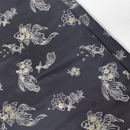 Goldfish Jacquard Fabric: Butterfly Flower Polyester Rayon Blend