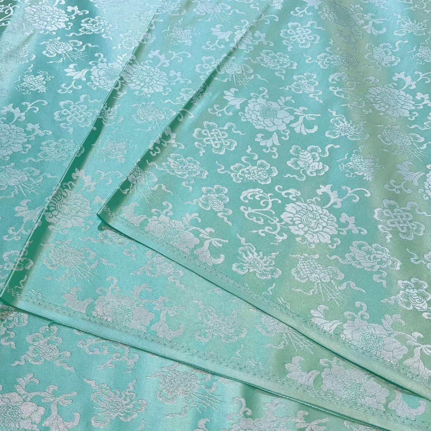 Silk Brocade Fabric: Mongolian Tibetan Double Fish Design, 29.5" Wide