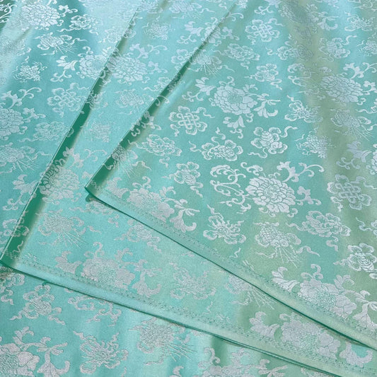 Tissu brocart de soie : motif mongol tibétain à double poisson, 75 cm de large