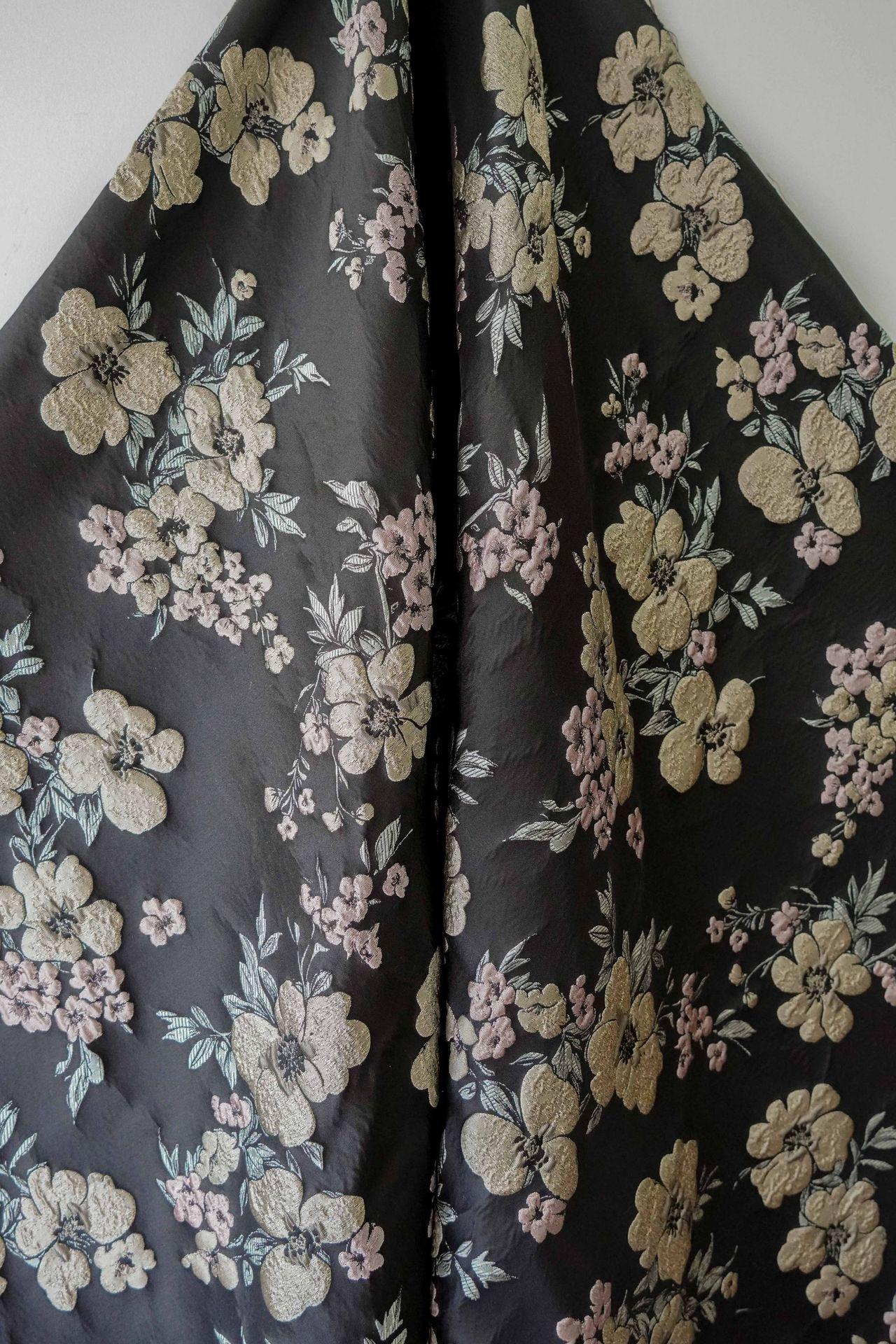 Floral Jacquard Fabric: 3D Effect Yellow Pink Flowers, 55" Wide - By The Meter