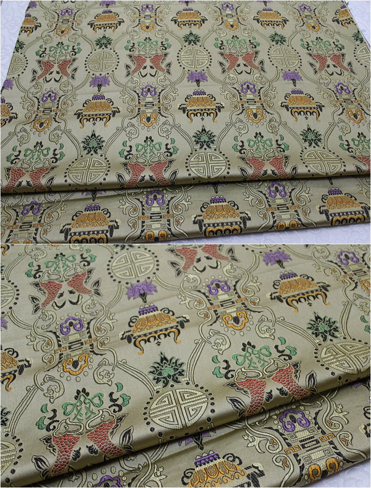 Pisces Double Fish Silk Brocade Fabric: Cheongsam Fabric, Home Decor